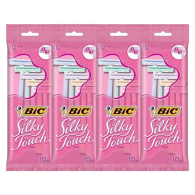 BIC Silky Touch Women's Disposable Razors, With 2 Blades, Pretty Pastel Razor Handles, 40 Count Value Pack of Shaving Razors