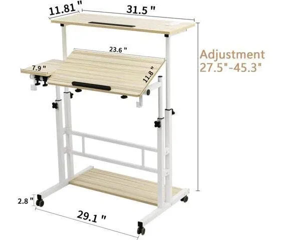 SIDUCAL Mobile Standing Desk, Portable Stand Up Desk, Height Adjustable Small Standing Desk Converter with Wheels Computer Workstations, Rolling Desk Laptop Cart for Standing or Sitting, Vintage Oak