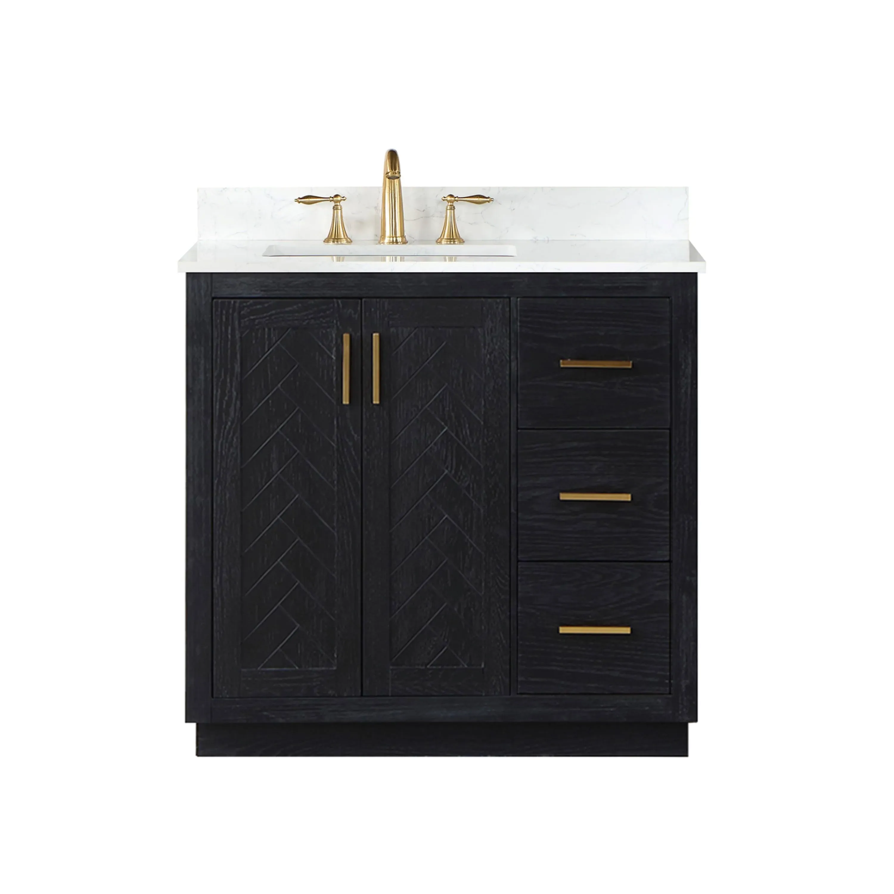 Gazsi Black Oak Bathroom Vanity Set, 36", Without Mirror