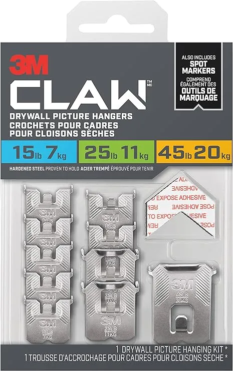 3M CLAW Drywall Picture Hanger Variety Pack for Wall Decor with Temporary Spot Marker, 10 Hangers, 10 Markers/Pack