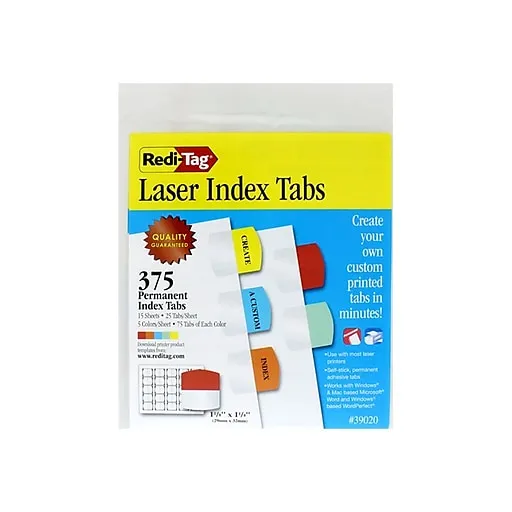 Redi-tag, RTG39020, Laser Printable Index Tabs, 375 / Pack