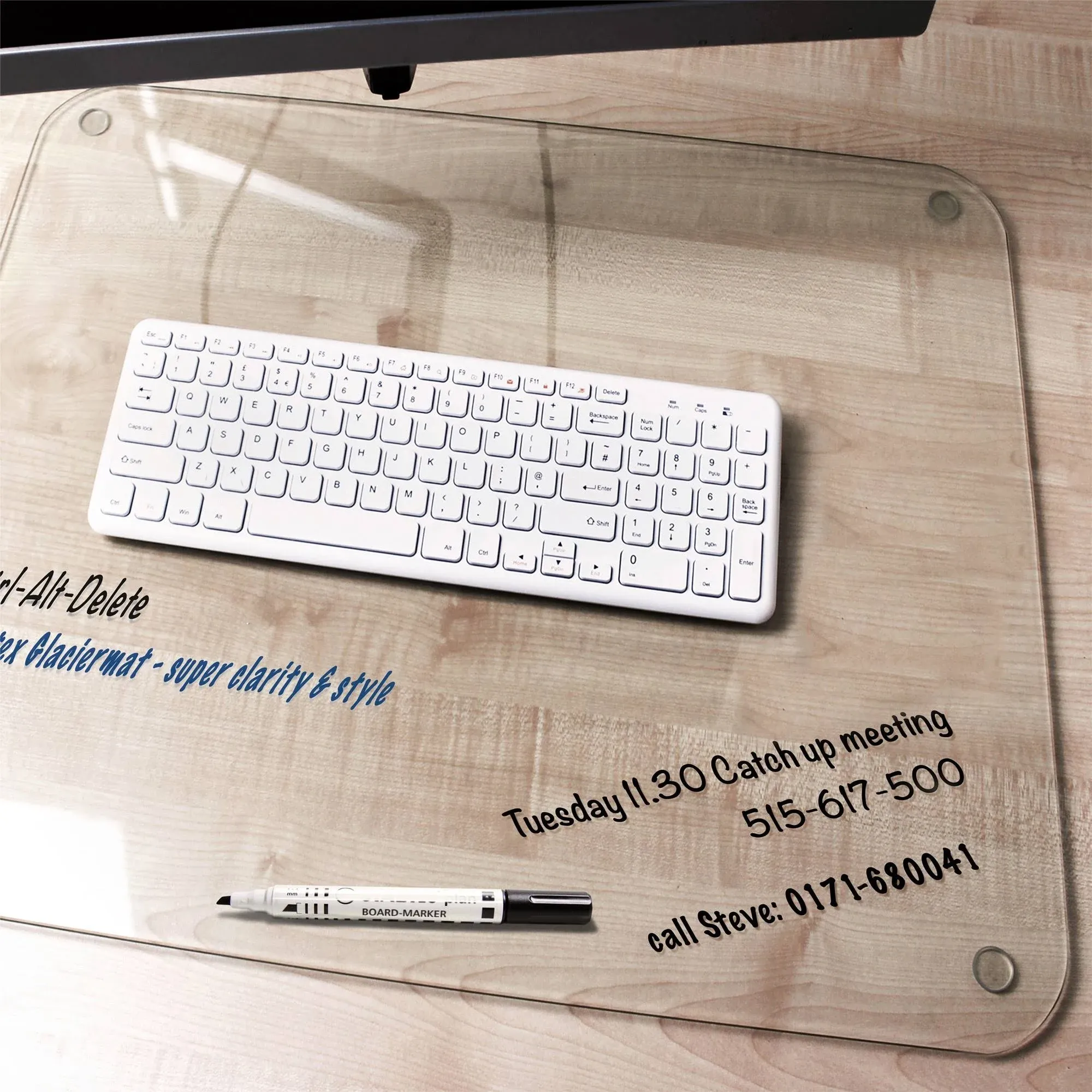 Desktex Glass Desk Pad - 19" x 24" - Clear Rectangular Glass Desk Pad - 24" L x 19" W x 0.2" D