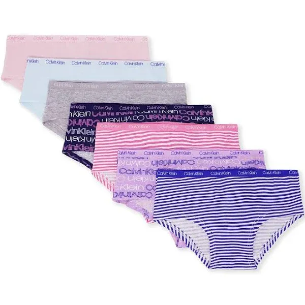 Calvin Klein Girls' Kids Modern Cotton Hipster Panties Value Pack Medium Grey, Pink, Nude, Lilac, Blue, Purple - 7 Pack