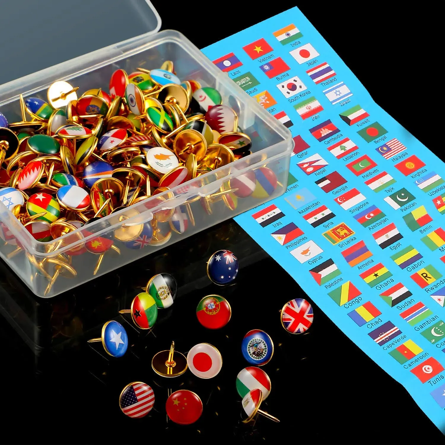 194 Pieces Creative Push Pins National Flag Thumb Tacks 194 