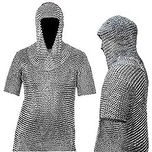 Medieval Chain Mail Shirt and Coif Armor Set (Full Size) Long Shirt