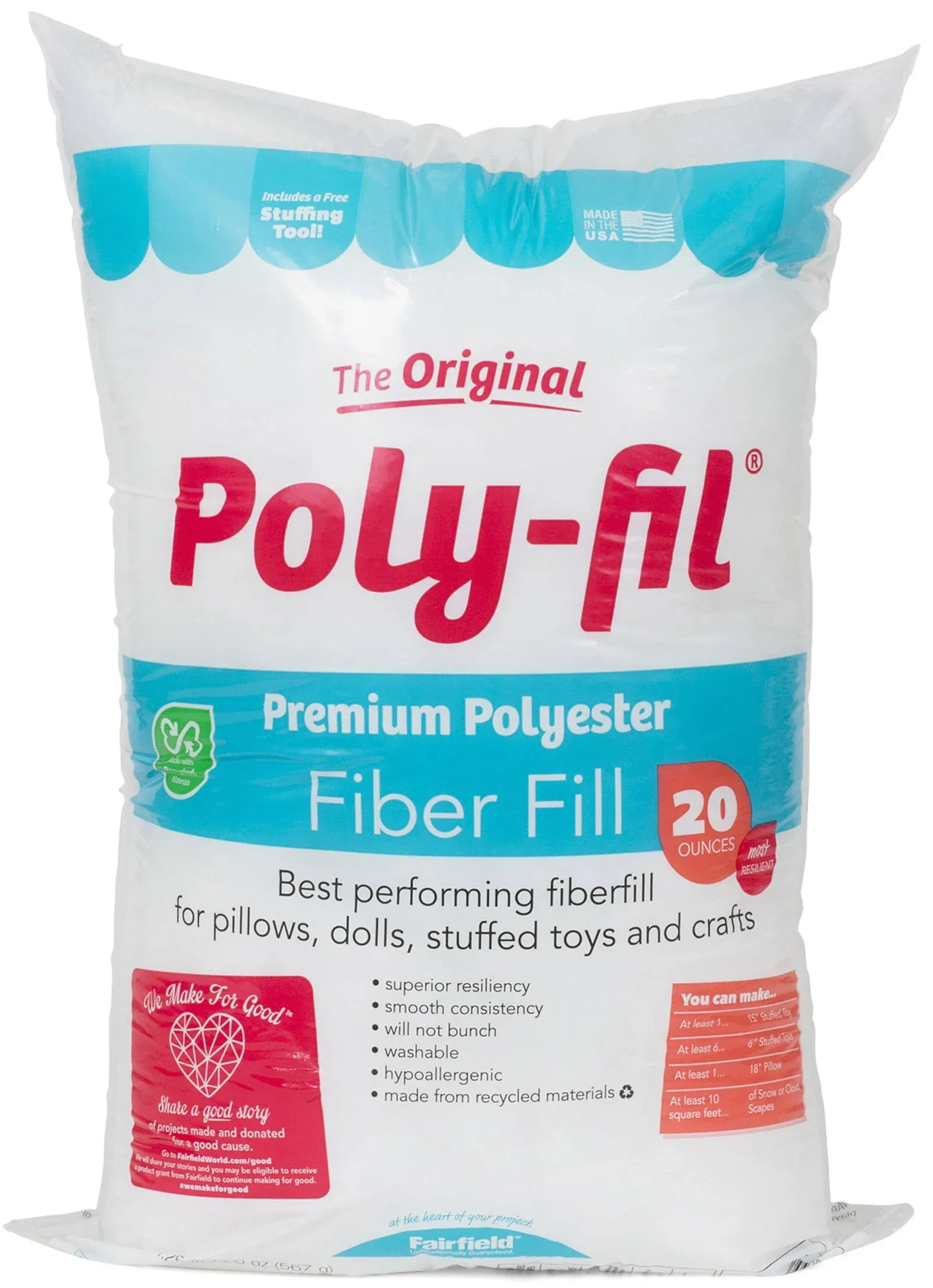 Poly-Fil Fairfield Premium Polyester Fiberfill Filler, 32 oz.