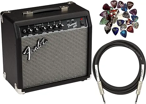 Fender Frontman 20G Guitar Combo Amplifier - Black Bundle with Instrument Cable and Picks