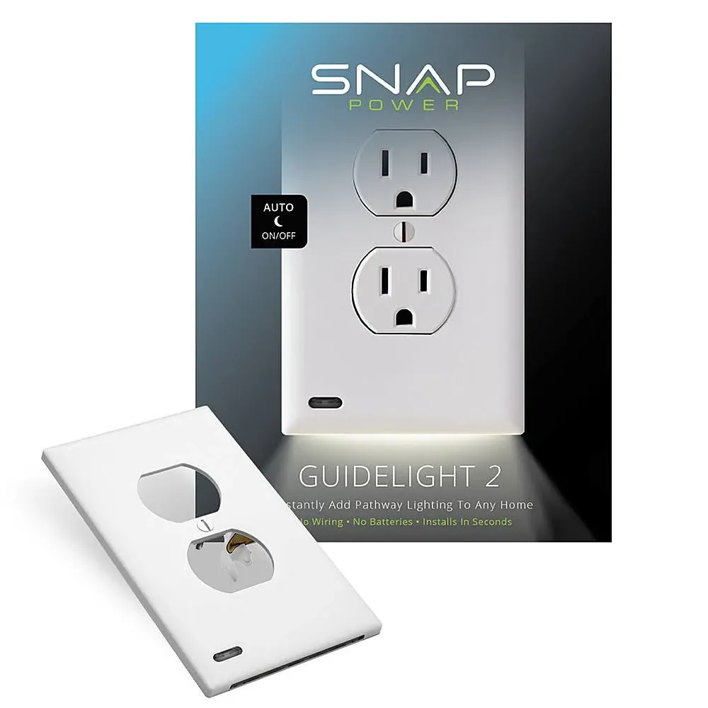 Single - SnapPower GuideLight 2 [For Duplex Outlets] - Replaces Plug-In Night Light - Electrical Receptacle Wall Plate With LED Night Lights - Auto On/Off Sensor - (Duplex, Light Almond)