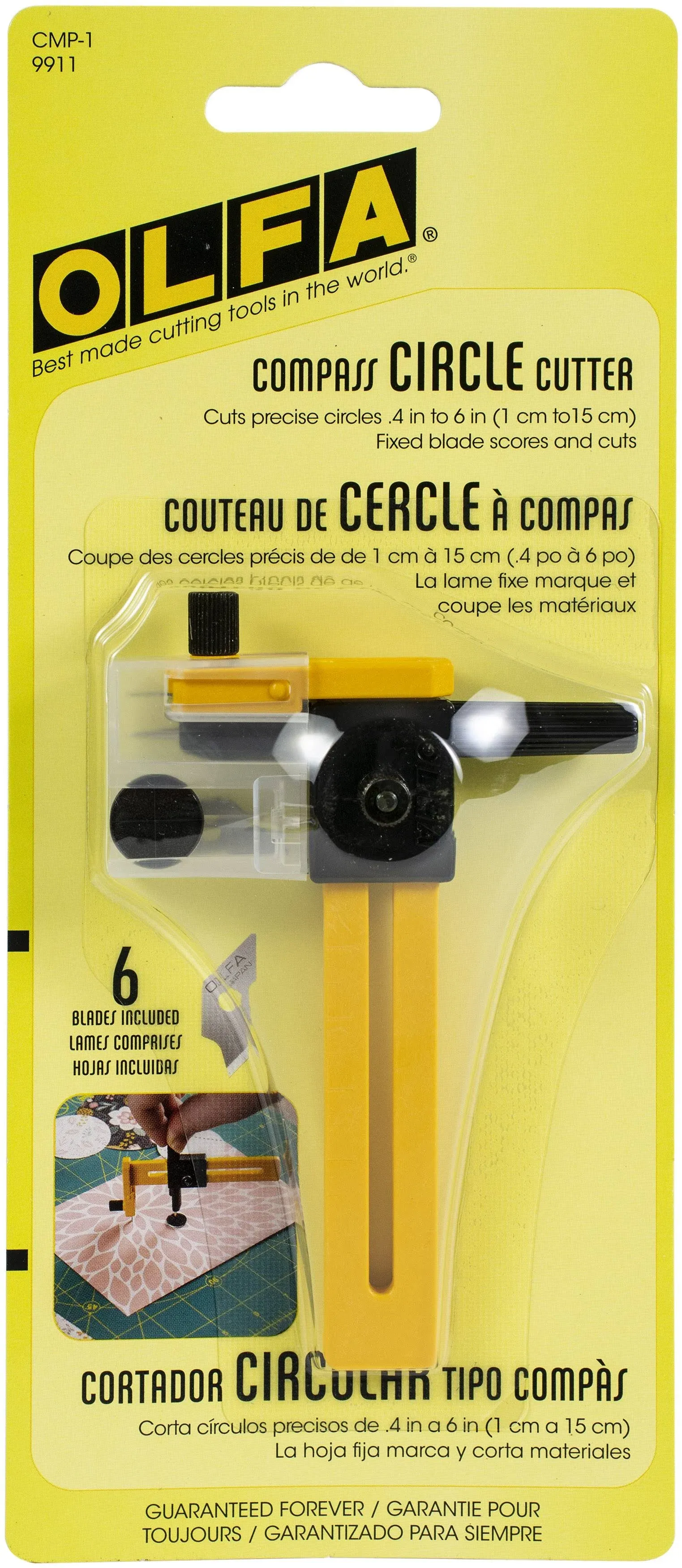 OLFA Compass Circle Cutter (CMP-1) - Adjustable Compass Style Rotary Circle Cutter w/ 6 Blades for Cutting Circles Up to 6 Inches in Diameter, Replacement Blades: OLFA COB-1 Blades