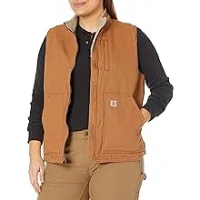 Carhartt Women's Relaxed Fit Washed Duck Sherpa Lined Mock Neck Vest, Dark Brown, XL