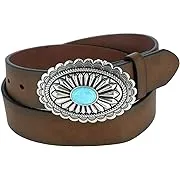 Ariat Women's 1 1/2" Oval Turquoise Buckle Belt - Brown