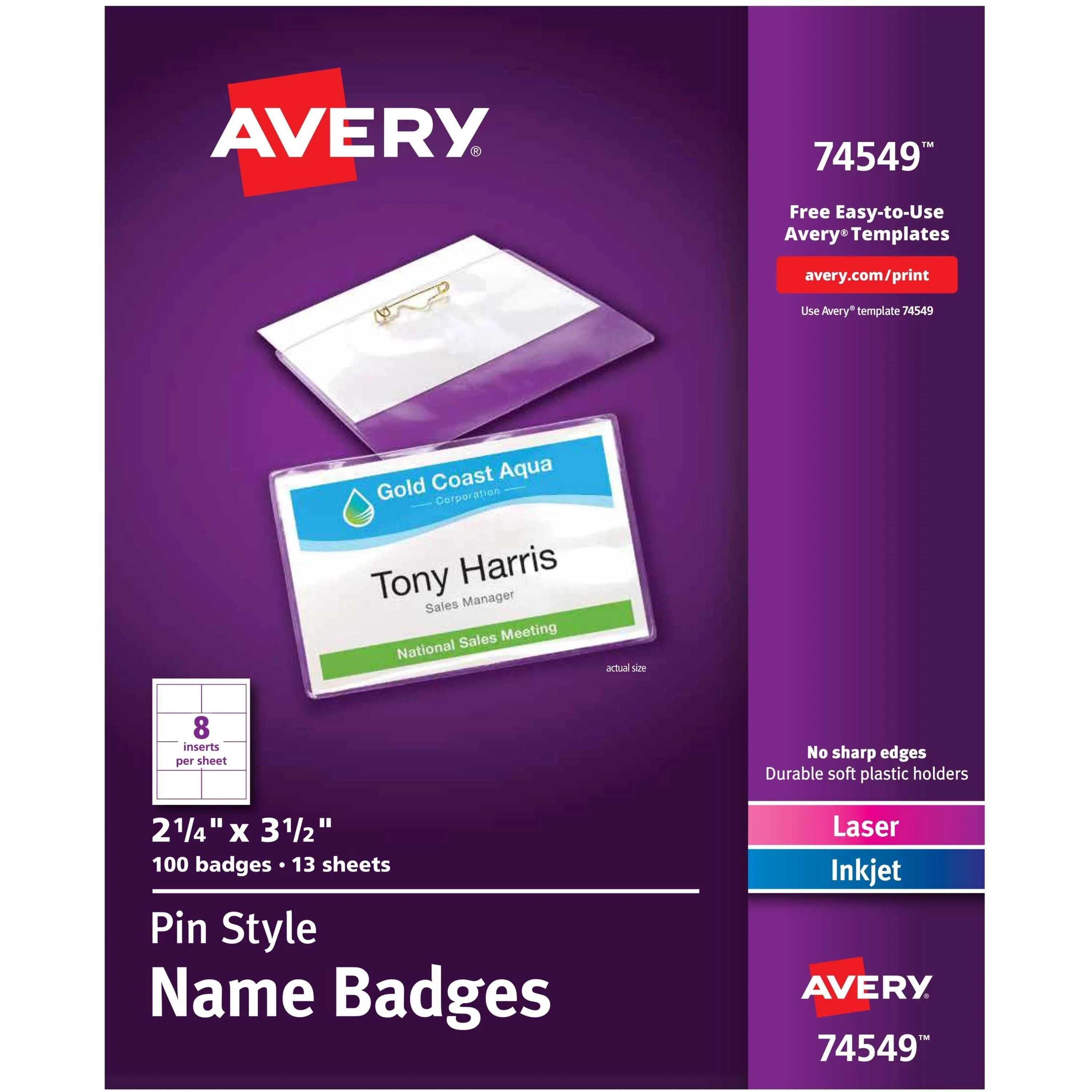 Avery Pin-Style Top Load Name Badges