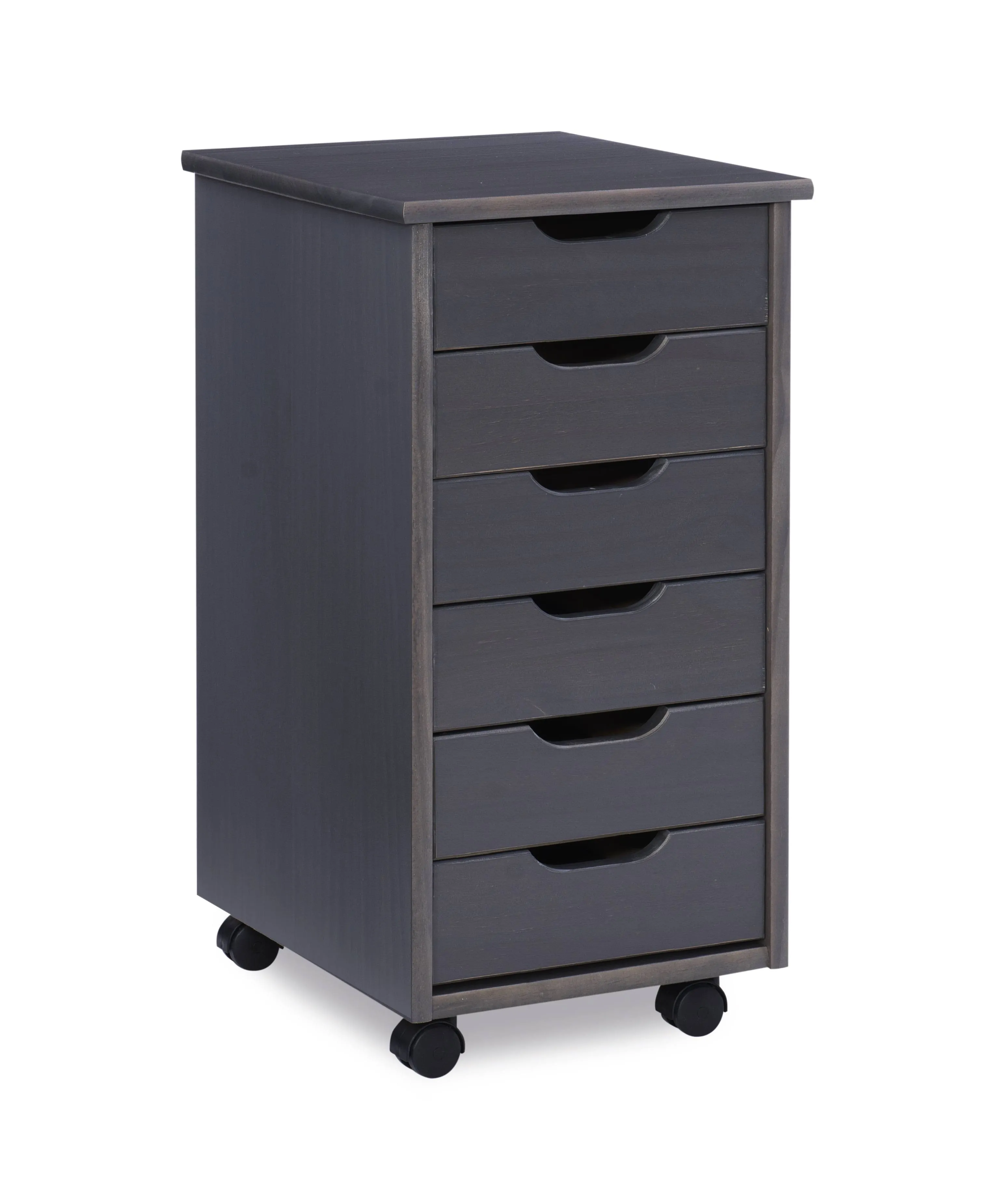 Linon Cary Six Drawer Rolling Storage Cart Grey