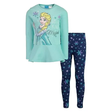 Disney Little Girls Frozen Princess Anna Elsa Baby Sweatshirt and Leggings Outfit Set to