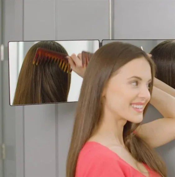 HIEEY 3 Way Mirror for Hair Cutting,360 Trifold Mirror with Height Adjustable Te