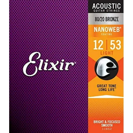 Cordas de violão acústico Elixir 11052 Nanoweb 80/20 bronze-