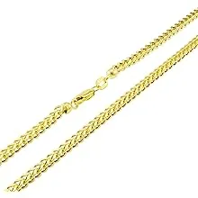 Nuragold 10k Yellow Gold 3mm Franco Chain Box Square Wheat Pendant Necklace, Mens Jewelry 18" 20" 22" 24" 26" 28" 30"