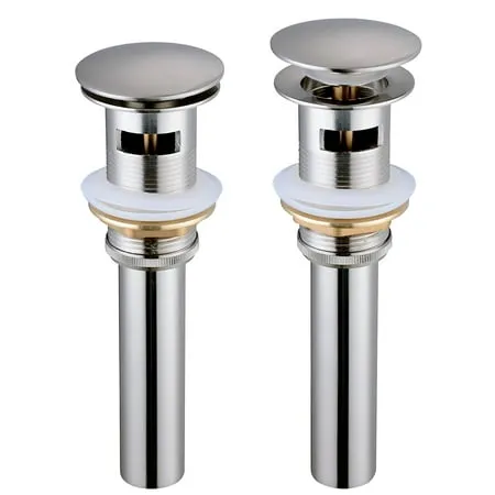 Aquaterior 2 Pack 1 5/8 Bathroom Pop Up Drain with Overflow Lavatory Vessel Basin Sink Faucet Brass Brushed Nickel