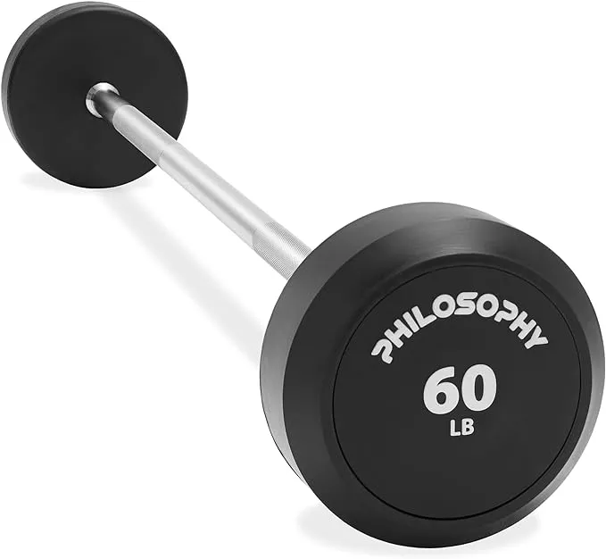 Philosophy Gym Rubber Fixed Barbell, Pre-Loaded Weight Straight Bar for Strength Training & Weightlifting