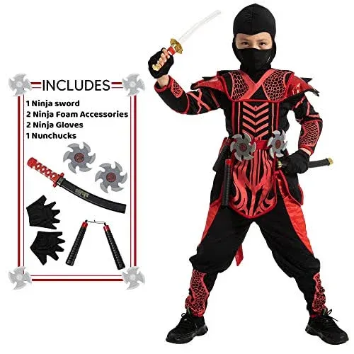 Spooktacular Creations Dragon Ninja Costume for Kids, Red Boys Ninja Costume Out