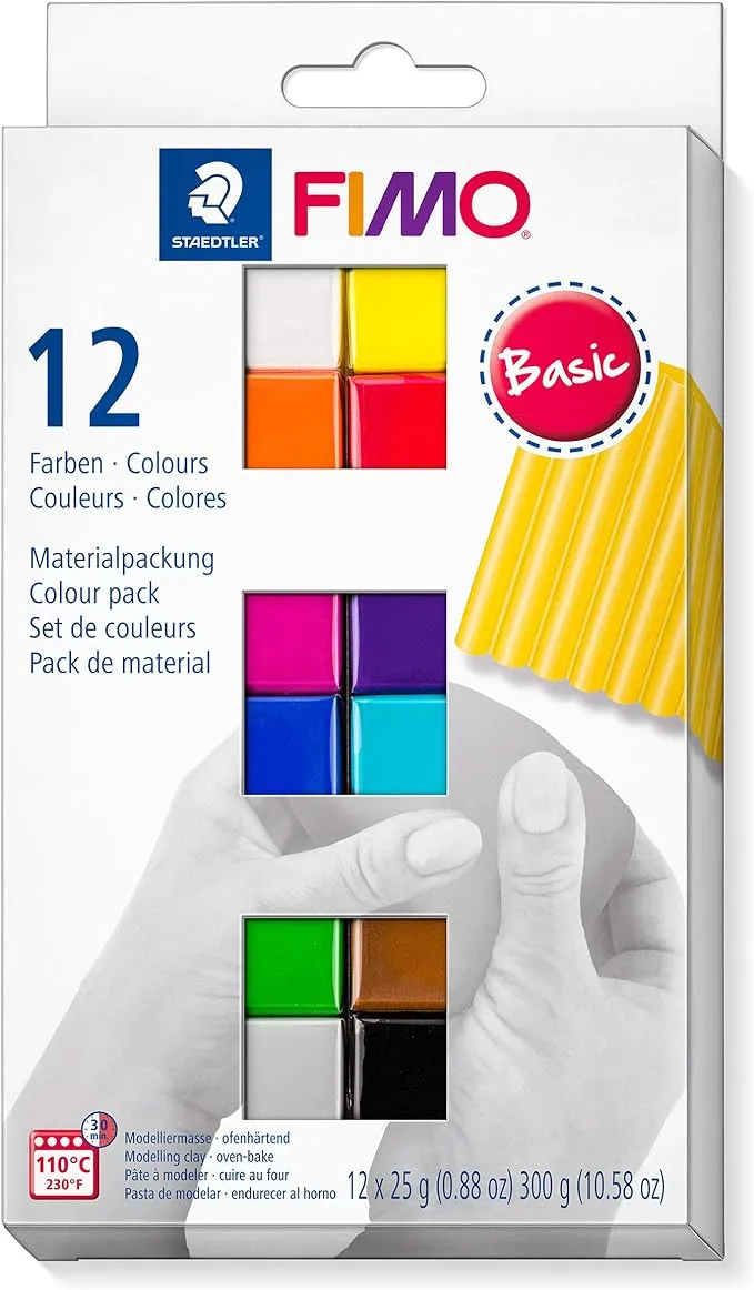 Staedtler 8023 C12-2 Fimo Soft Oven Hardening Modelling Clay 12 x 25 G Blocks - Brilliant Colours