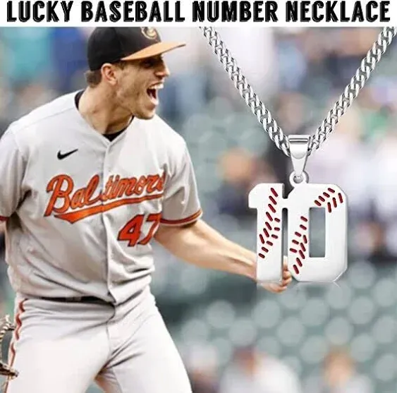 Btysun Baseball Necklaces for Boys Baseball Jersey Number 10 Charms Pendant St