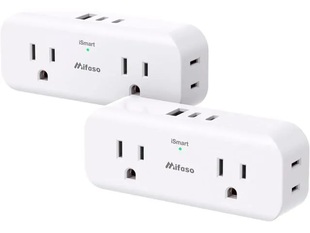 Mifaso 2-Pack 7-IN-1 Outlet Extender Multi Plug Outlet - 4AC Outlet Splitter with 3 USB Ports (2 USB C), USB Wall Charger, Power Strip No Surge.