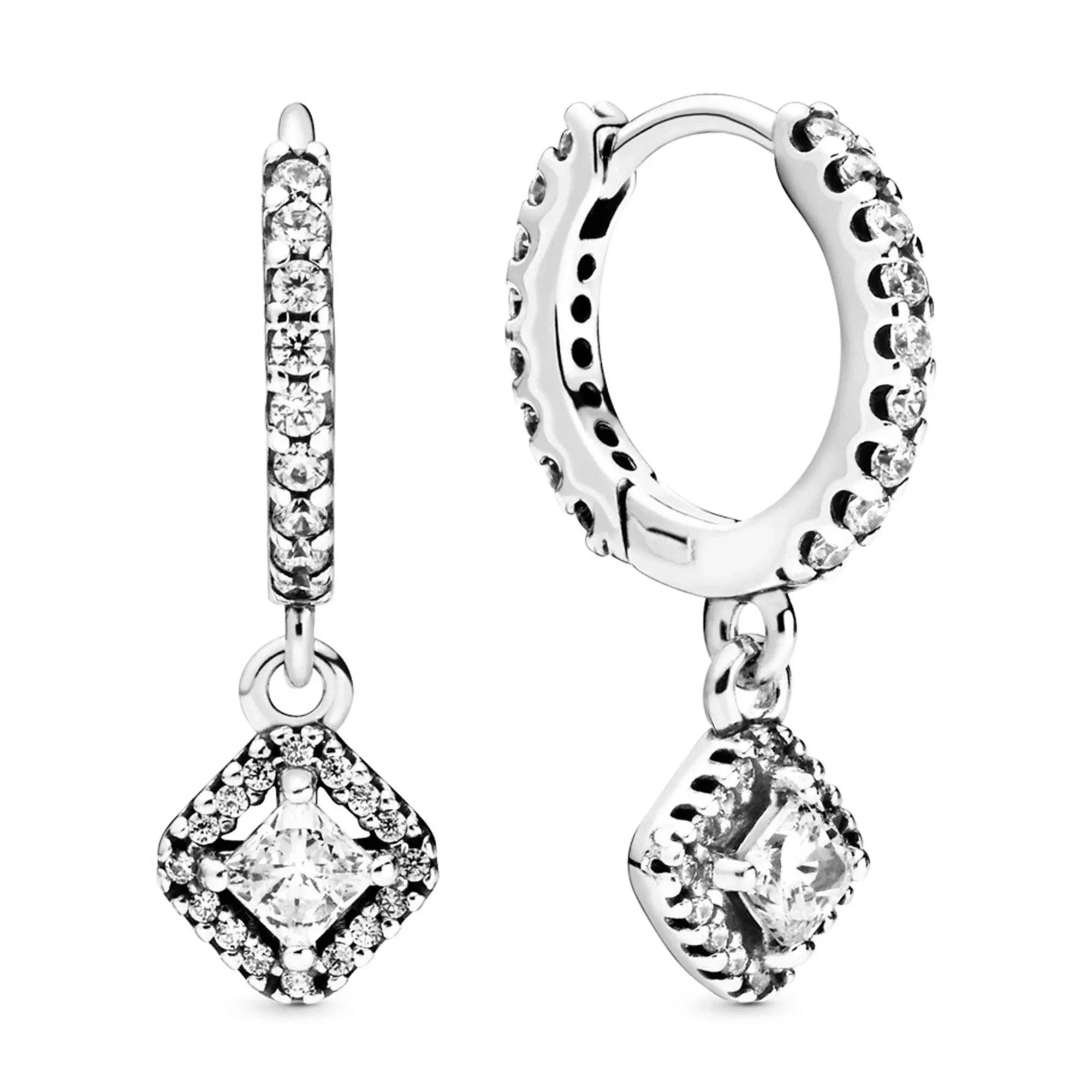 Pandora Square Sparkle Hoop Earrings