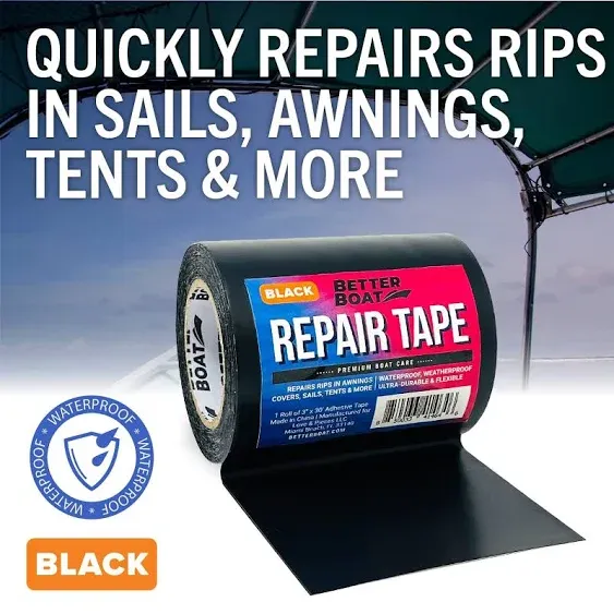 Repair Tape Fabric Repair Boat Covers Canvas Tent Repair Tape Pop Up Camper RV Awning Repair Tape Tarp Canopy Tear & Vinyl Waterproof Bimini Tops Sail Air Mattress Patch Kit 30FTx3 Black Heavy Duty