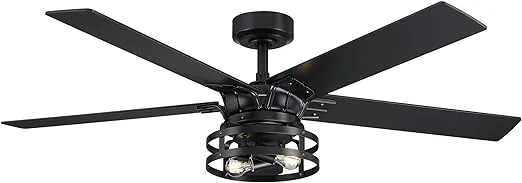 52 in. Industrial Downrod Mount Black Ceiling Fan with Remote Control and Light Kit