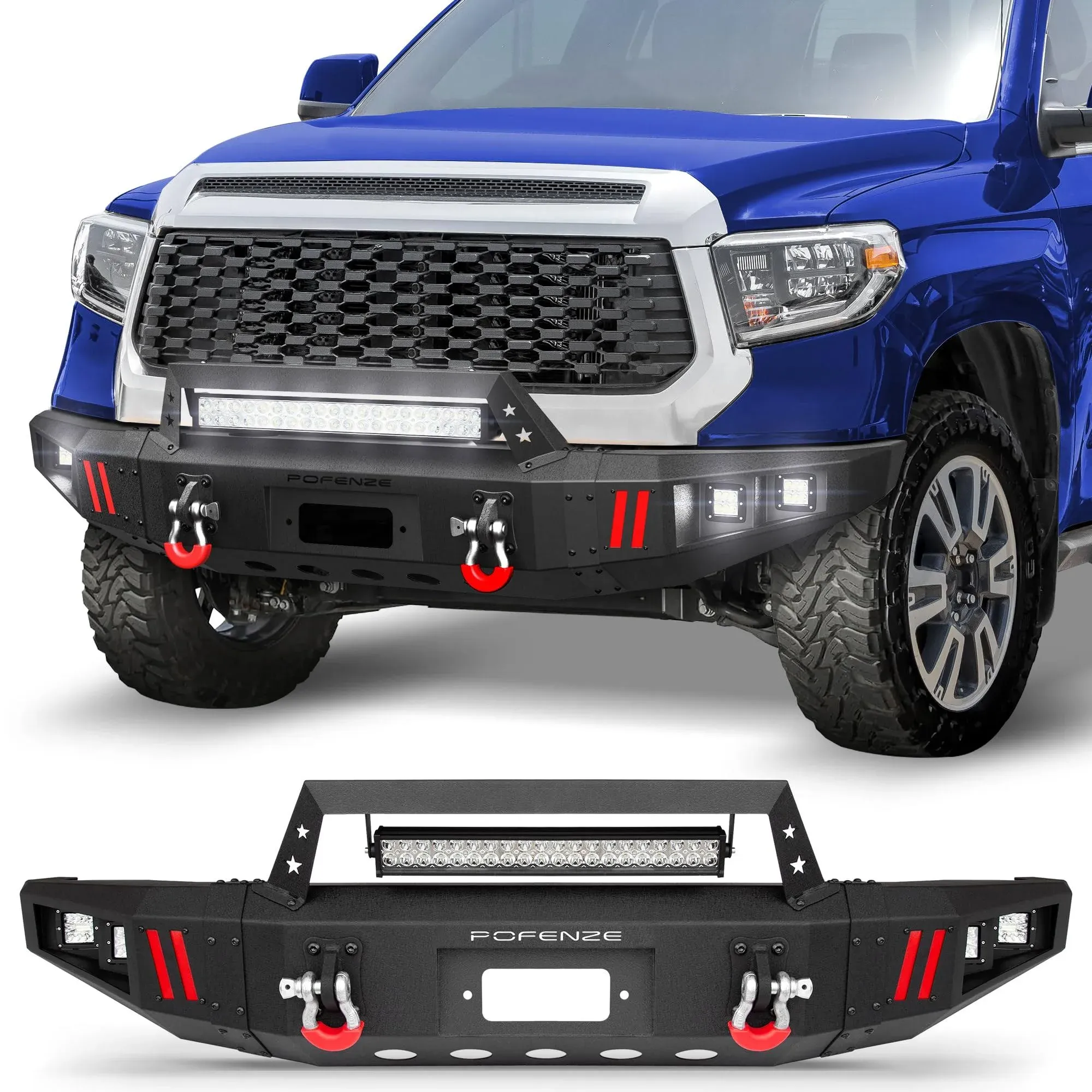 POFENZE Steel Front Bumper w/ Winch Plate LED Lights For Toyota Tundra 2014-2021