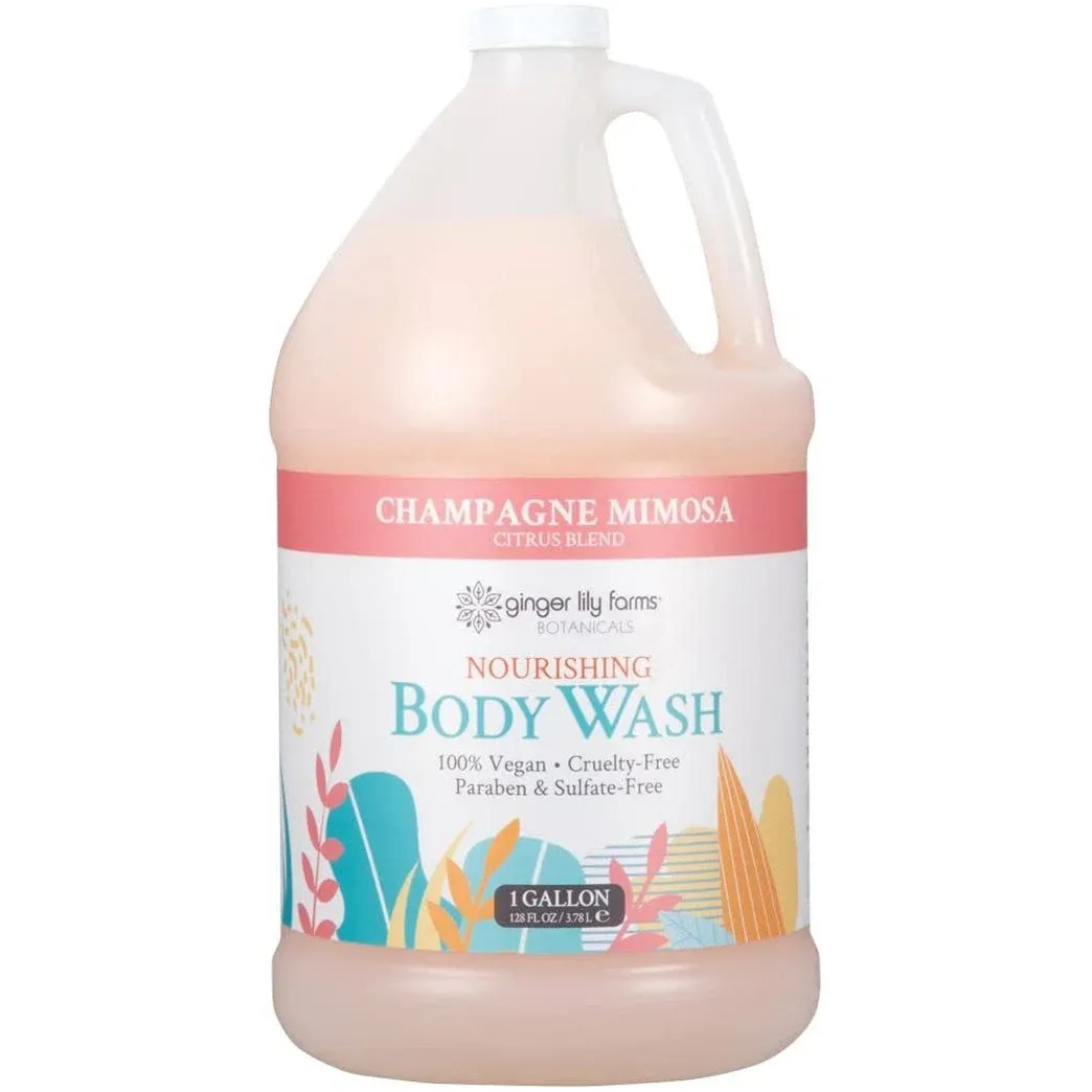 Ginger Lily Farms Botanicals Nourishing Body Wash, Champagne Mimosa, 100% Vegan & Cruelty Free, Citrus Blend Scent, 1 Gallon (128 fl oz) Refill