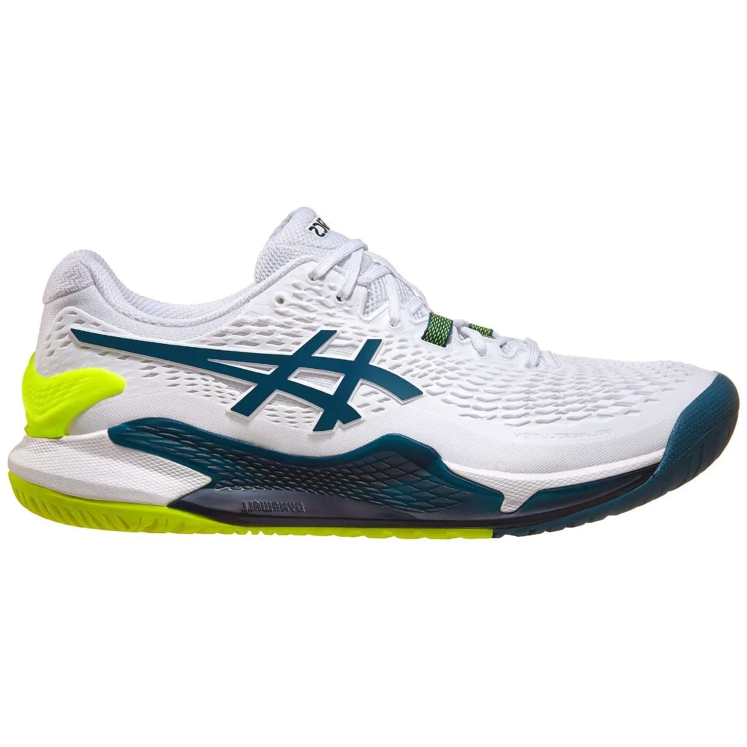 Men's ASICS GEL-Resolution 9, White/Restful Teal, 12 D Medium