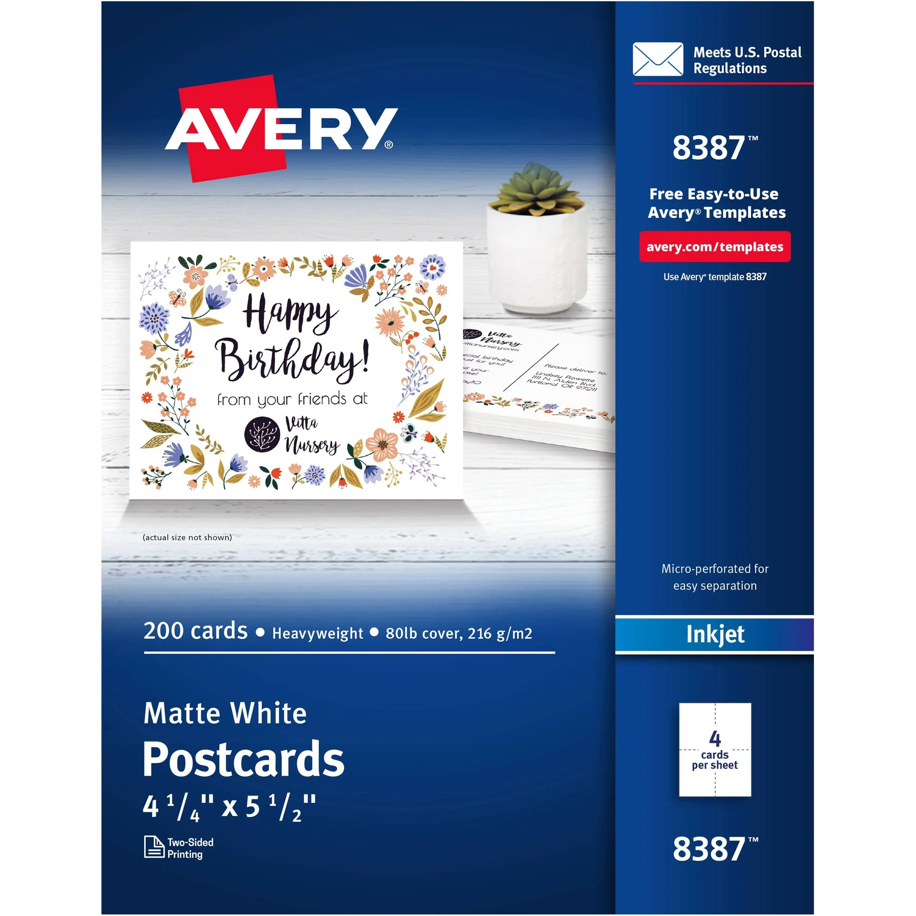 Avery Postcards, Matte, Two-Sided Printing, 4-1/4" x 5-1/2", 200 Cards (8387)