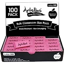 Pink Erasers Pack of 100 - Large Size, Latex & Smudge Free - Bulk School Supplies for Classrooms, Teachers, Homeschool, Office, Art Class, and More!