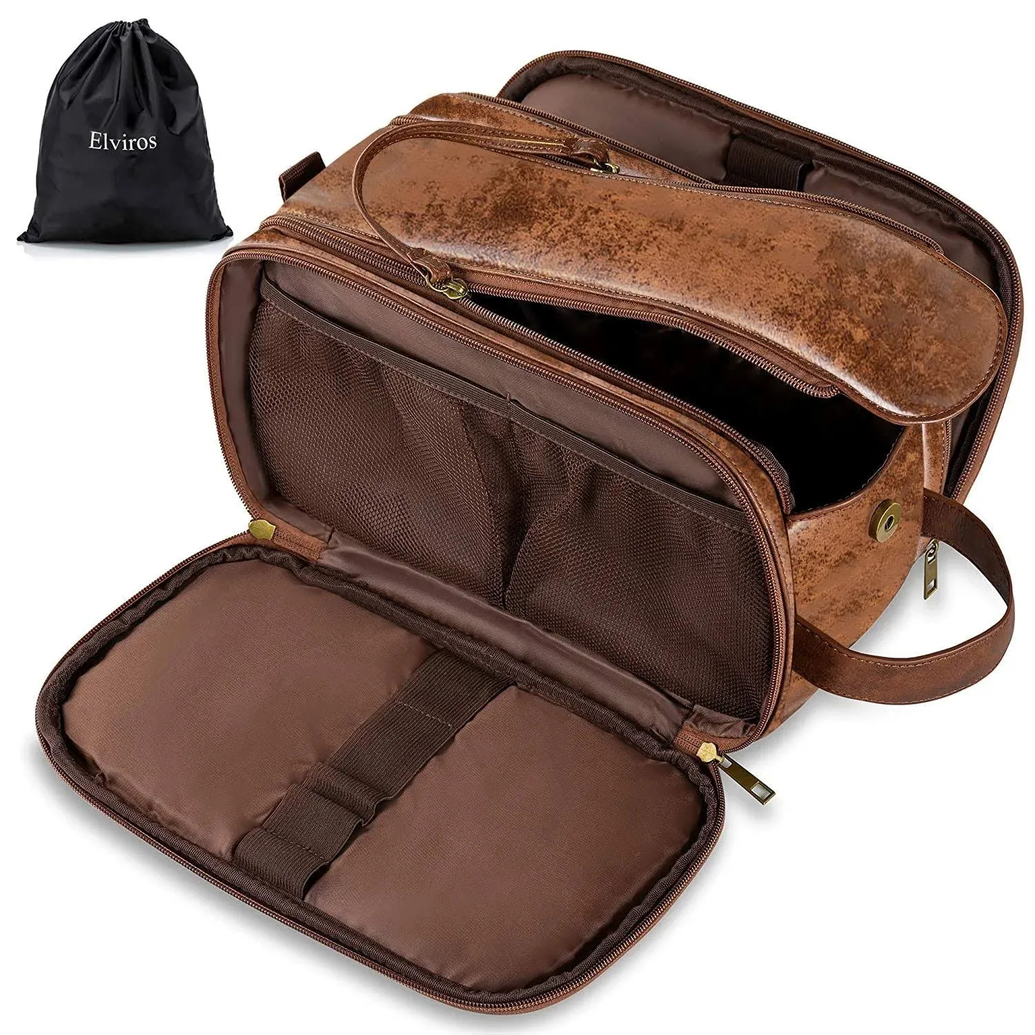 Toiletry Bag for Men, Large Travel Shaving Dopp Kit Water-resistant PU Leather