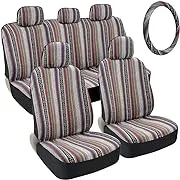 BDK Saddle Blanket Seat Covers for Cars Full Set - Multi-Color Baja Striped Woven Mexican with Matching Headrest Covers for Truck Auto Van SUV