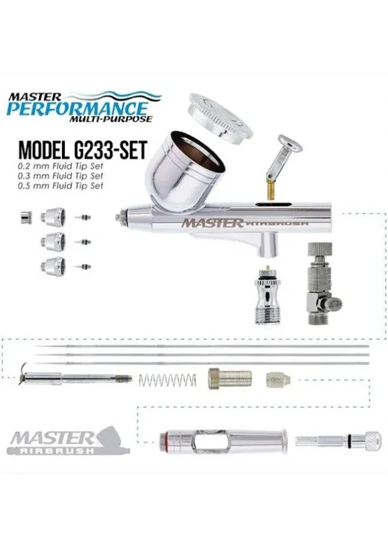 Master Airbrush Master Performance G233 Pro Set with 3 Nozzle Sets