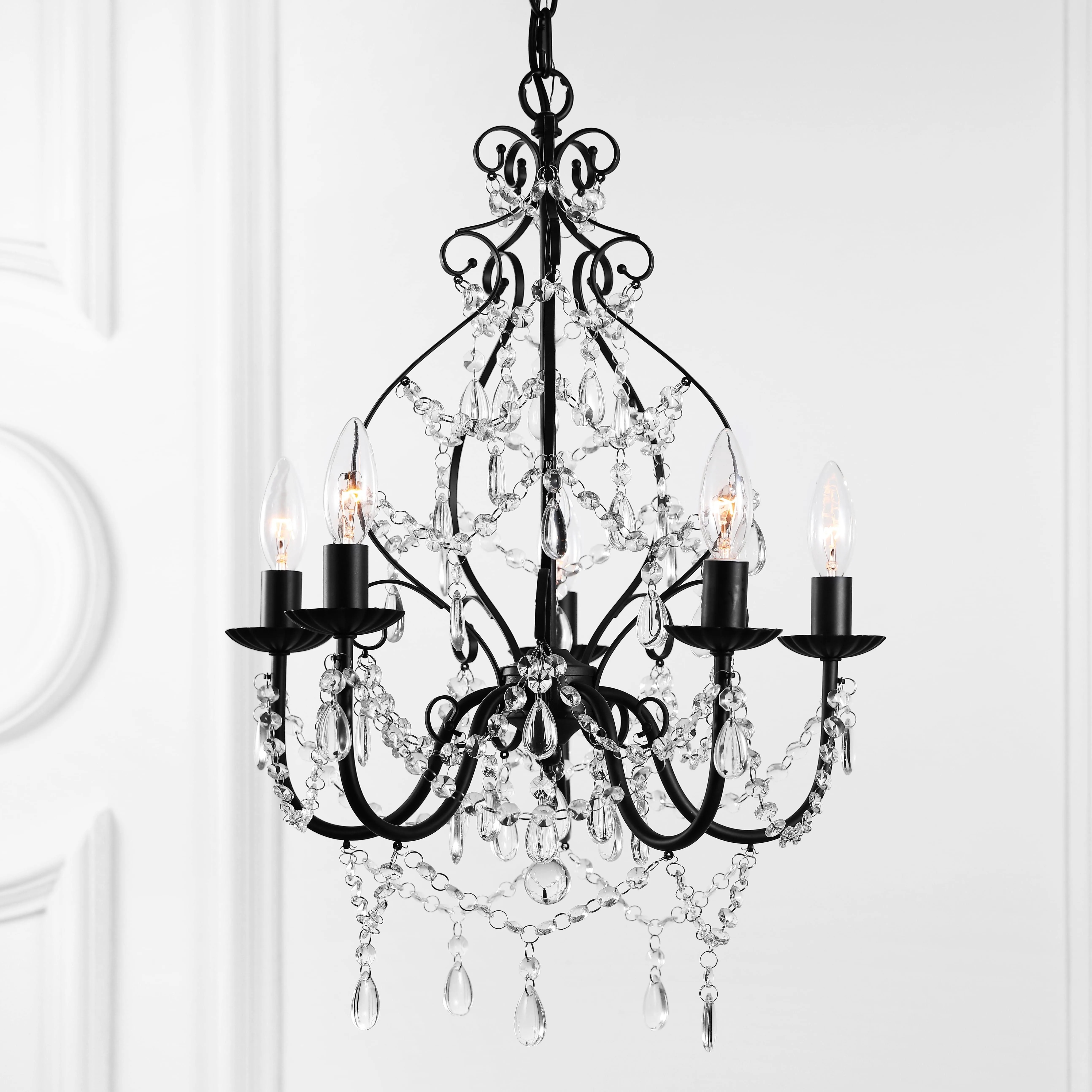 Jonathan Y Maura 5-Light 17" Crystal/Metal LED Chandelier - Black