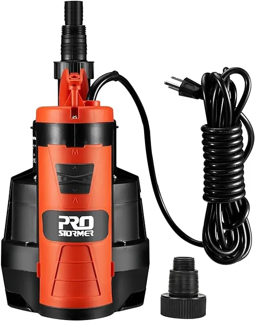 Prostormer Sump Pump, 1/2HP 2110GPH Sumbersible Water Pump, Portable Electric Pump with Build-in Float Switch for pool draining, Crop Irrigation, Yard and Flooded CellarProstormer Sump Pump, 1/2HP 2110GPH Sumbersibl…