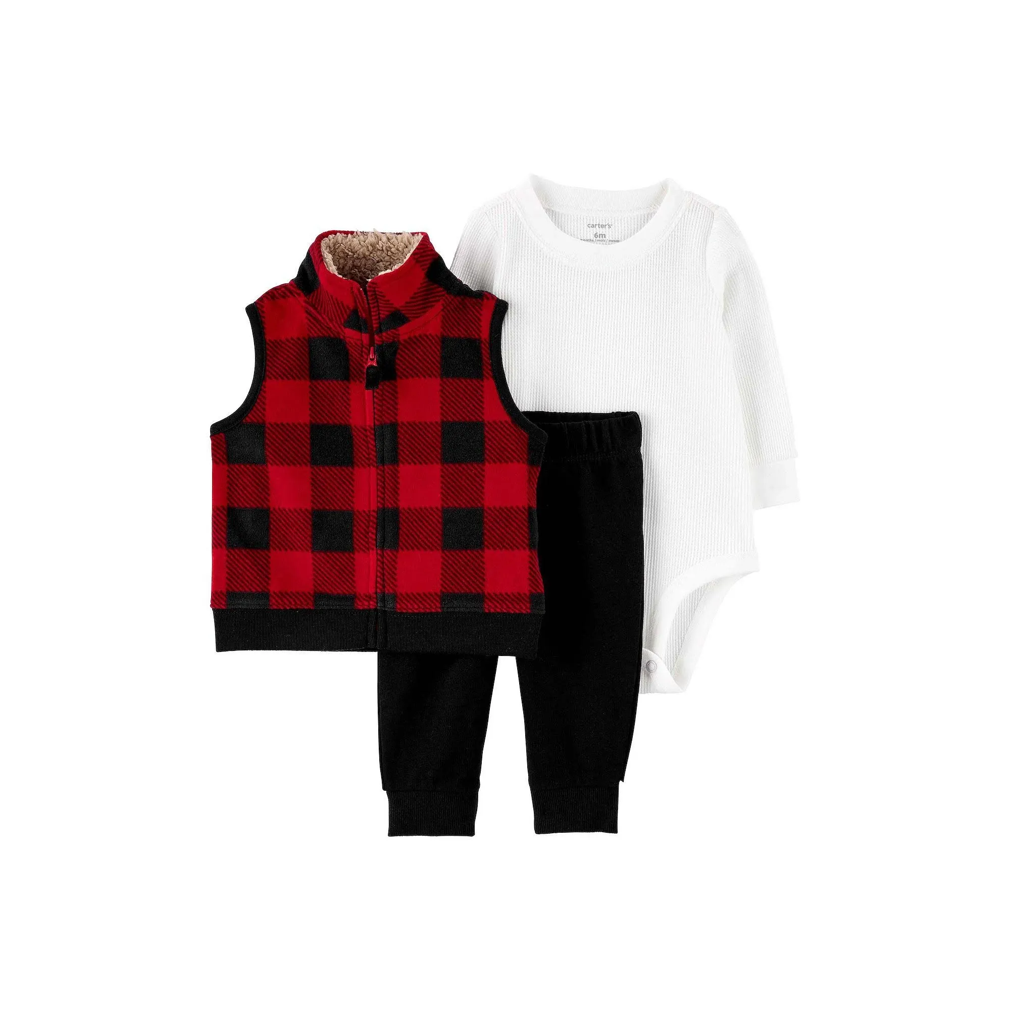 Carter's Baby Boys 3-Piece Buffalo Plaid Vest, Bodysuit, and Jogger Set