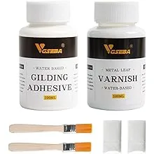 Gold Leaf Adhesive, 6.8oz Gilding Adhesive Set, Metal Leaf Glue and Varnish for Foil Transfer Sheets, Decor Foil, Arts Use (200ml + 2 Brushes + 2 Gloves)