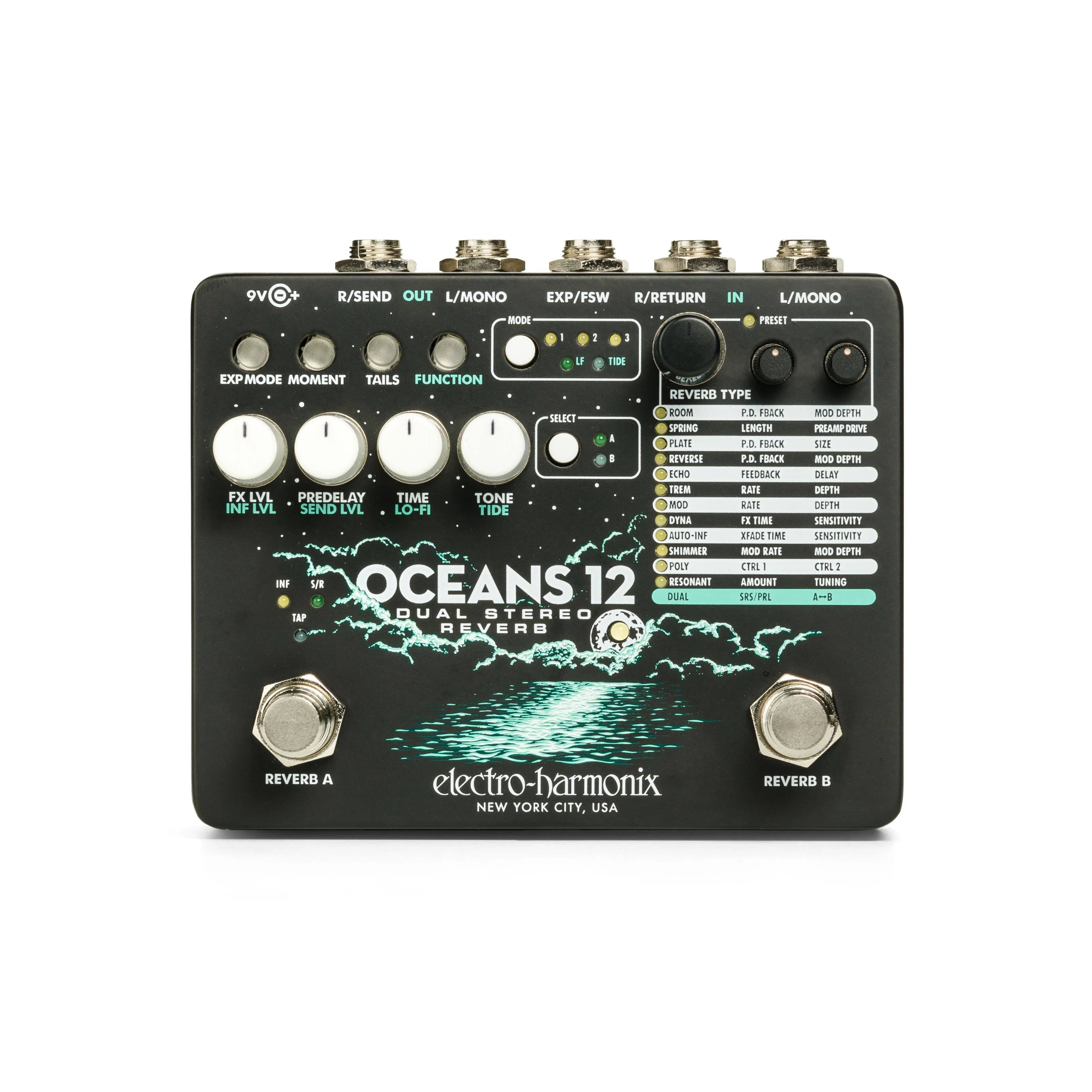 Electro Harmonix Oceans 12 Dual Stereo Reverb Pedal