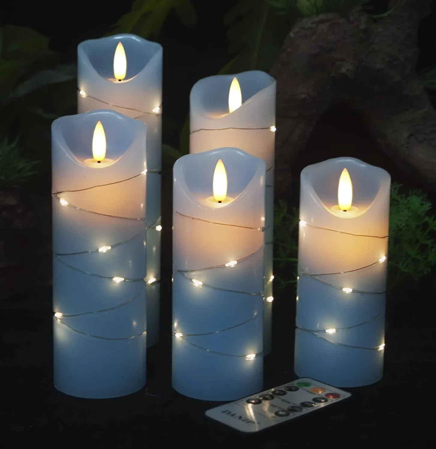 danip LED Flameless Candle with Embedded Star String, 5 Piece LED Candle with 10 ...