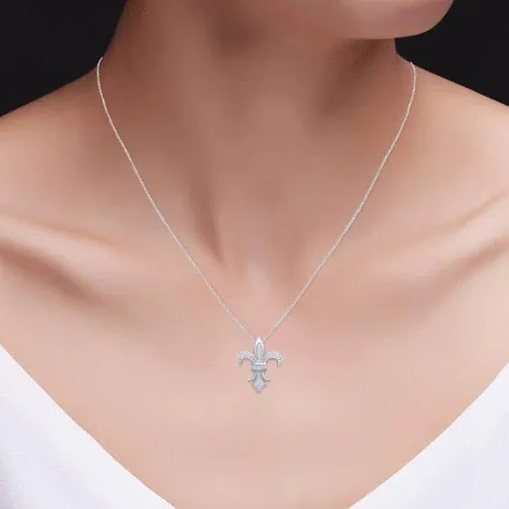 1/4 Ct Cubic Zirconia Fleur-de-Lis Pendant Necklace  Sterling