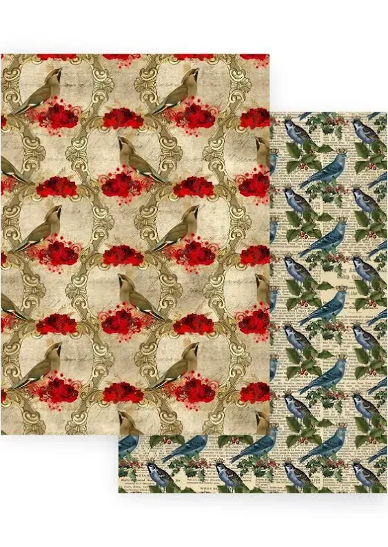 Scrapbooking Paper VINTAGE CHRISTMAS BIRDS 10 Double Sided Sheets Craft Paper, Scrapbooking Supplies, Decoupage Paper, Vintage Paper