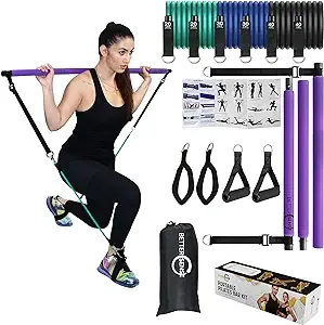 Better Sense Upgraded Pilates Bar Kit –46.5” Adjustable Exercise Equipment for Men, Women with 6X 20, 30, 40 lbs Resistance Bands & 4 Loops– Pilates Equipment for Home Workouts for All Fitness Levels