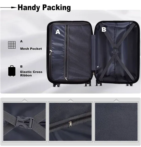 Luggage Expandable Suitcase PC+ABS 3 Piece Set with TSA Lock Spinner Carry on