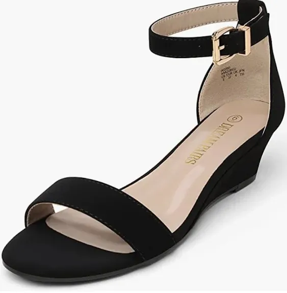 DREAM PAIRS Women&#039;s Ingrid Ankle Strap Low Wedge Sandal - Black, 8M