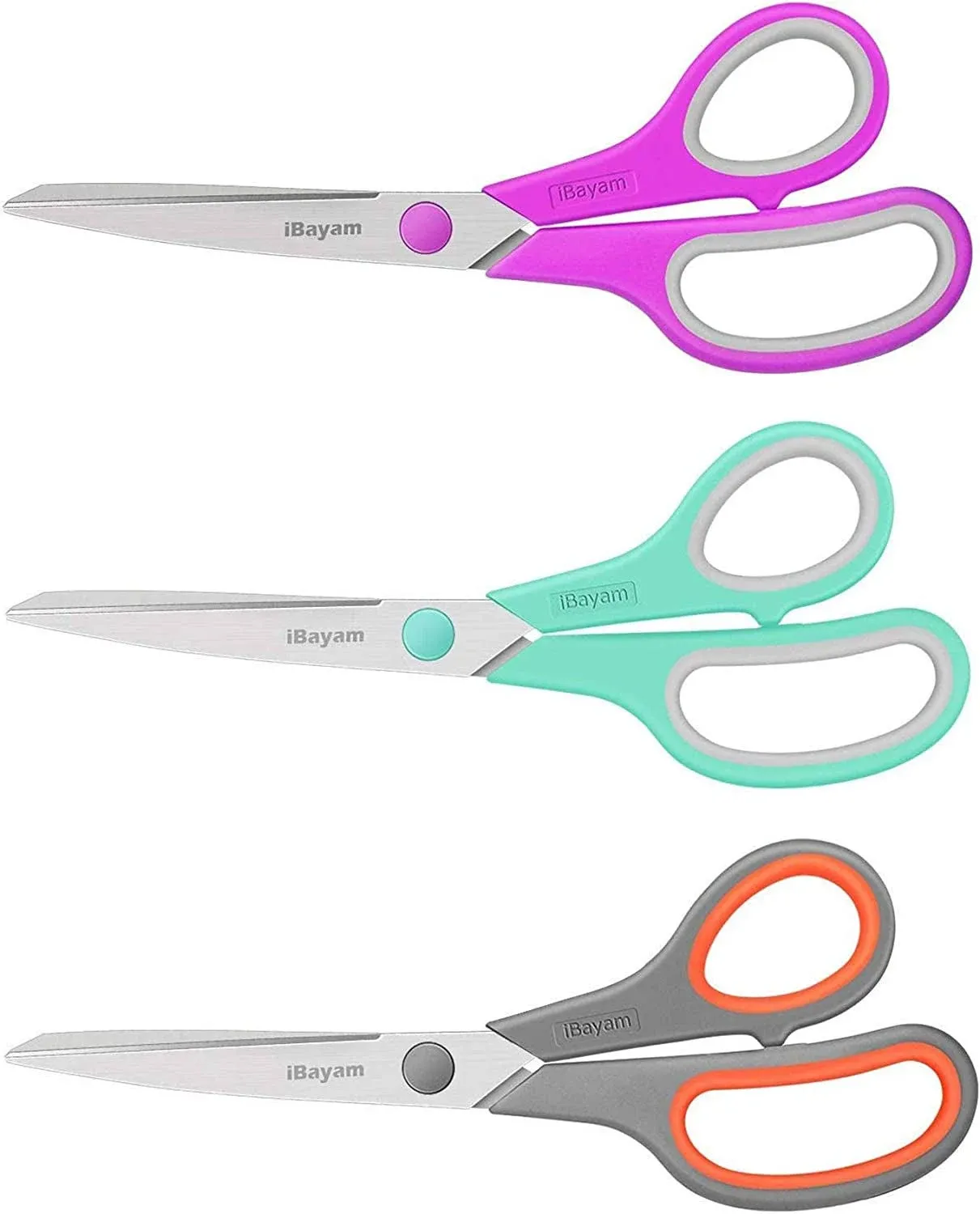 Scissors, Ibayam 8&#034; All Purpose Scissors Bulk 3-Pack, Ultra Sharp 2.5Mm Thick Bl